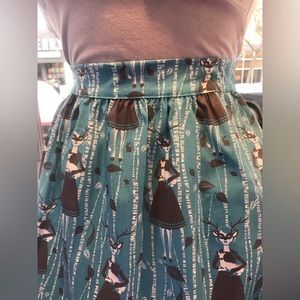 Blue Platypus Deerest Friends Poplin A Line Midi Skirt Blue New